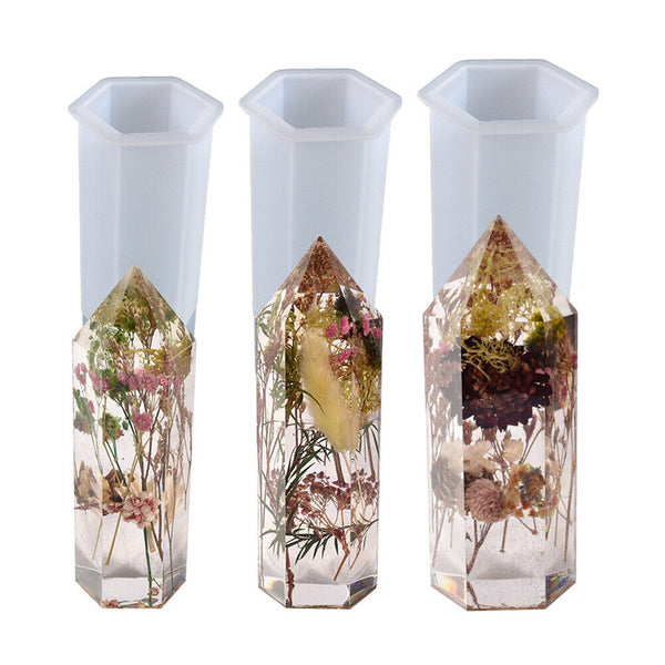Epoxy Resin Silicone Mold DIY Crystal Flower Candle Making Mould Hexagonal Cone