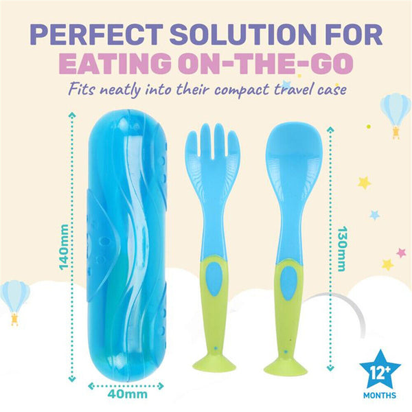 Set Baby Spoon&Fork Toddler Utensils Self Feeding Training Cutlery Case BPA FREE