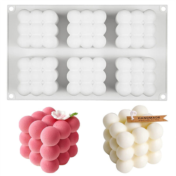 6/15 Cavities 3D Cube Candle Mould Silicone Wax Bubble Cake Dessert Plaster Mold