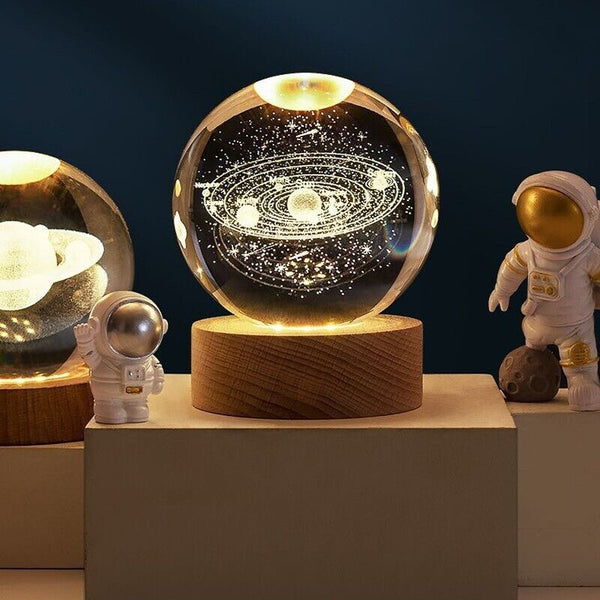 80mm Crystal Solar System Planet Globe 3D Laser Engraved Sun System Ball Gift AU