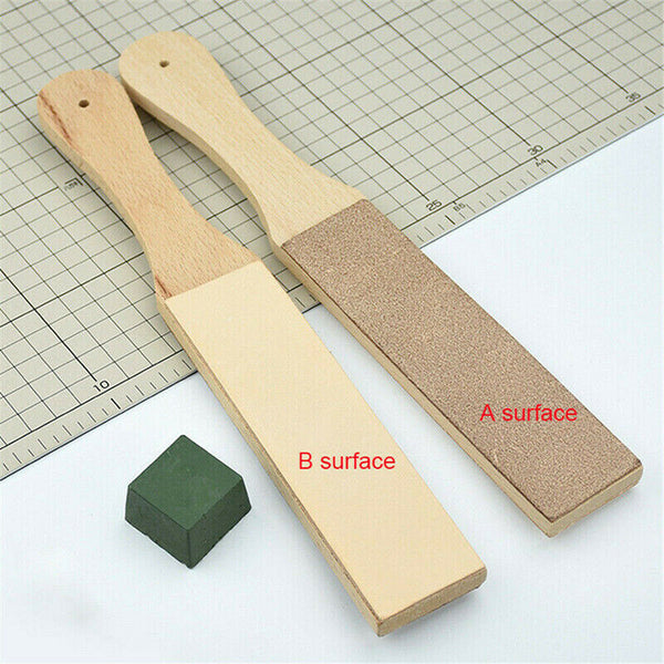 Dual Sided Leather Blade Strop Cutter Razor Sharpener Polishing Wooden Handle AU