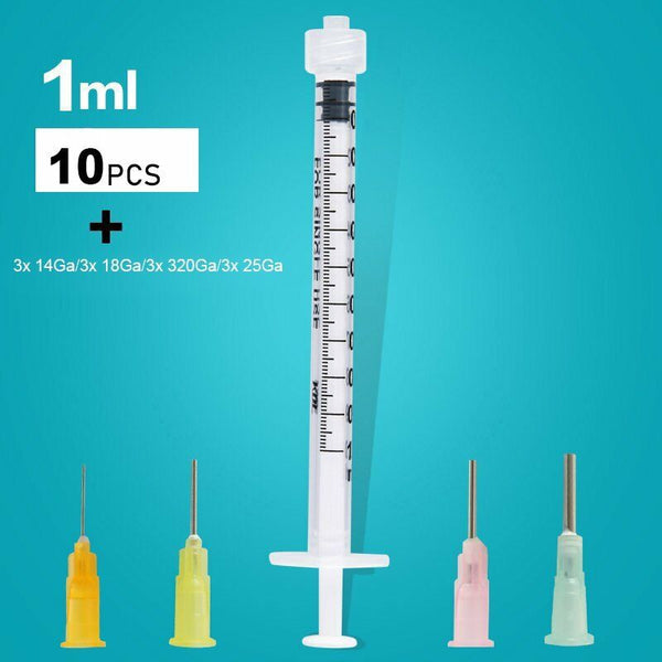 1ml 3ml 5ml 10ml Luer Lock Syringes + 14G-25G Blunt Tip Needles and Caps
