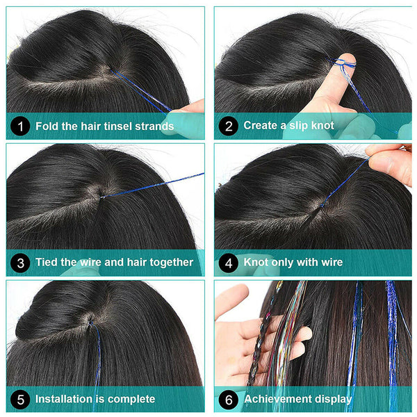 Extensions Glitter Tinsel Hair Hair skin weft Holographic Highlights Party - Lets Party