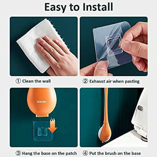 Silicone Water Drop Toilet Brush And Holder Set Wall-Mounted Cleaning Brush Tool - Lets Party
