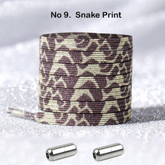 No Tie Snake Print Locked Elastic Shoelace Shoe Lace Lazy Laces Sneakers Sports Kids Adults