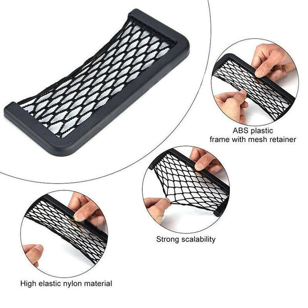 2Pcs Car Net Storage Holder Adhesive Pocket Auto For Phone Sunglasses Black Mesh - Lets Party