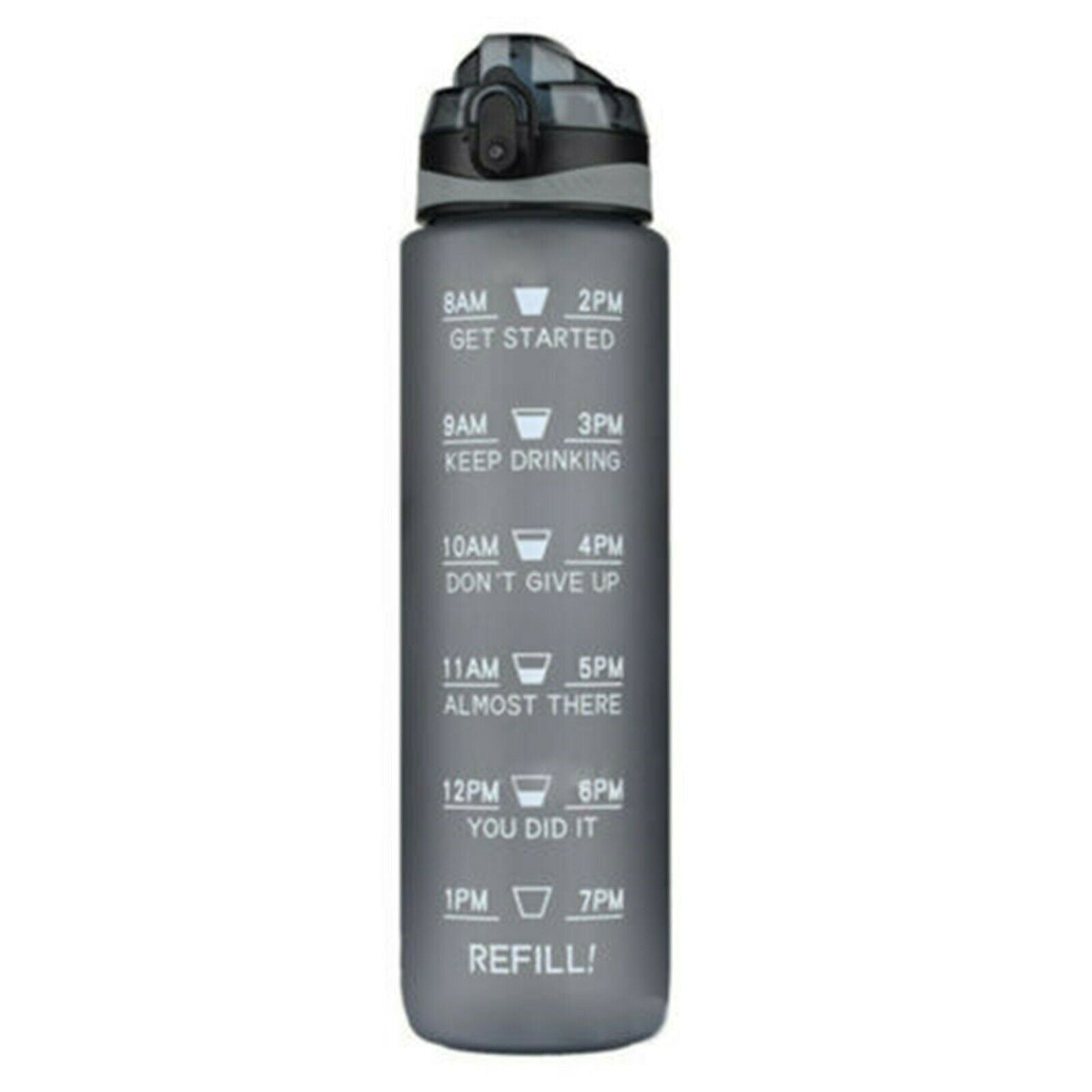 1L Grey Water Bottle Motivational Drink Flask With Time Markings BPA Free Sport Gym - Lets Party