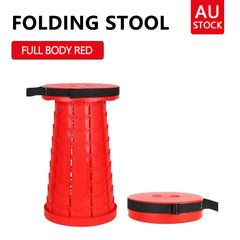 Red Folding Stool Seat Portable Retractable Telescopic Camping Fishing Travel Chairs