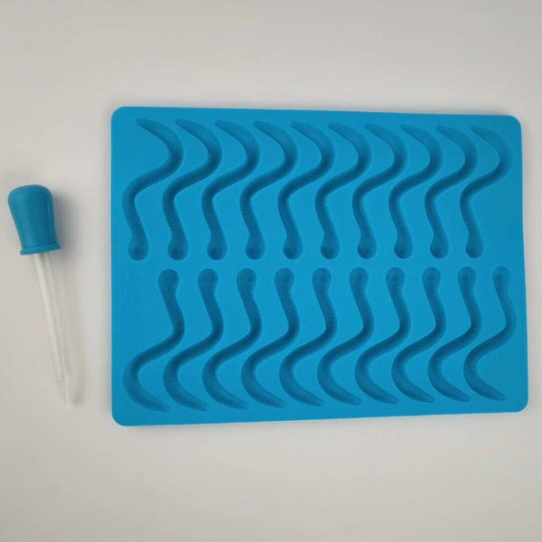 20 Cavity Gummie Snake Mold DIY Edible Gummy Candy Lolly Kids Silicone Mould DIY