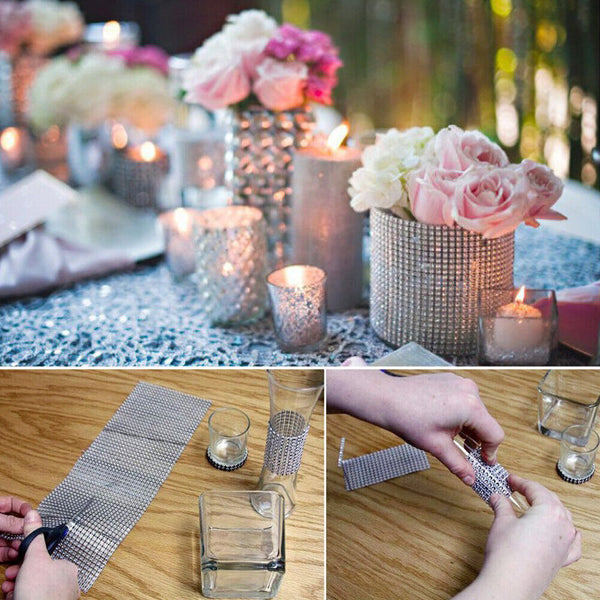 9M Diamante Diamond Ribbon Crystal Silver Rhinestone Mesh Wrap Wedding Party AU