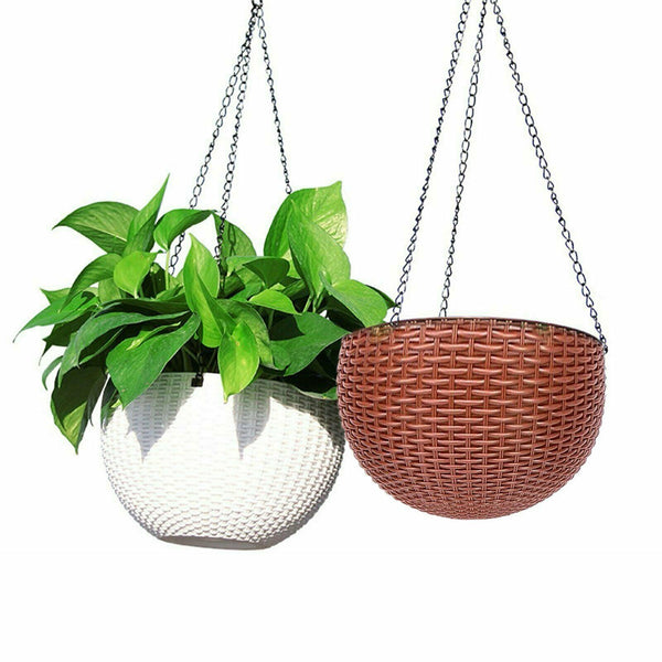 Landen Rattan Hanging Plant Pots Flower Baskets Planters Self Watering Wall