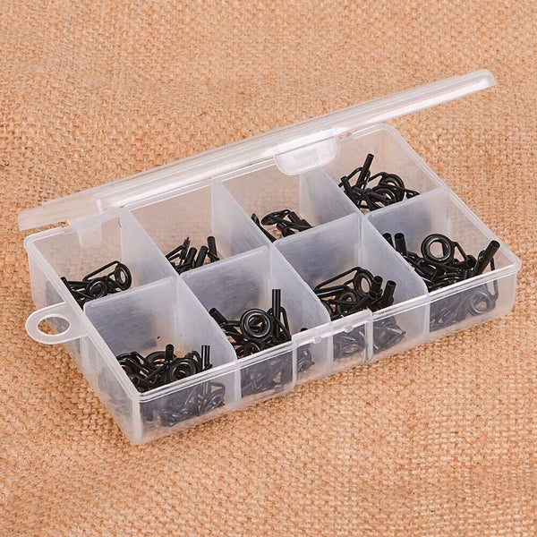 80 PCS/ Set Fishing Rod Guide Tackle Tip Repair Box Eyes Rings DIY Stainless Kit