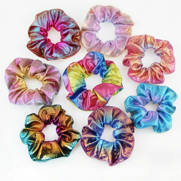 8PCS Metallic Glitter Scrunchies Ladies Hair Band Elastic Scrunchy Hair Tie Ring