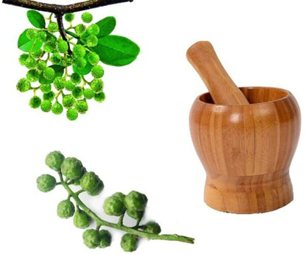 Set Mortar+Pestle Garlic Press Crusher Spice Herb Grinder Tool Hard Wood Natural