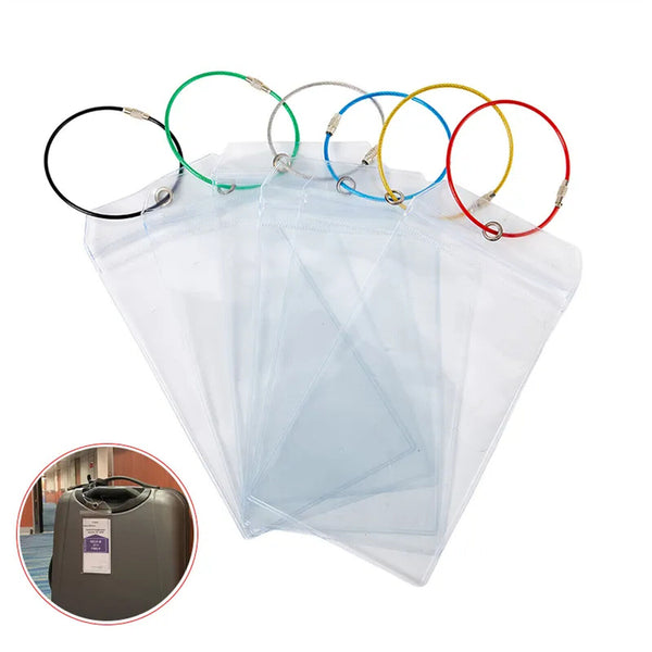 5X Cruise Ship Luggage Tag Holder Zip Seal Pouch Keyring Steel Wire Cable Loops