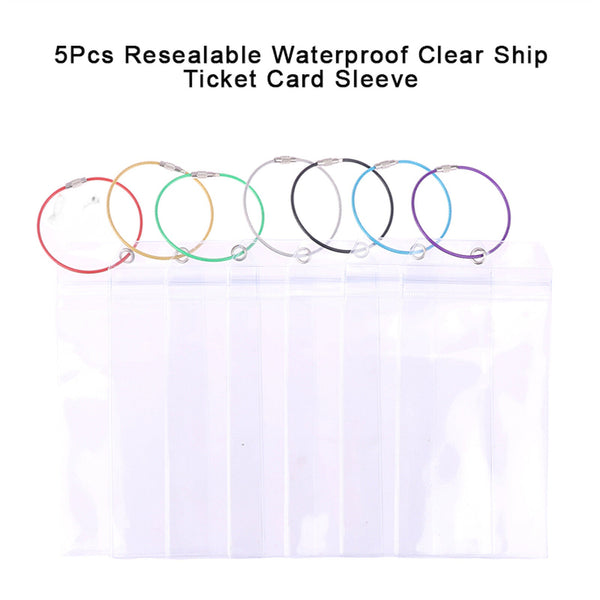 5X Cruise Ship Luggage Tag Holder Zip Seal Pouch Keyring Steel Wire Cable Loops