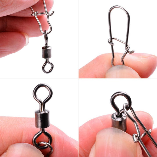 100Pcs Fishing Rolling Barrel Swivel with Nice Snap Tackle Connector Size 4#-12#