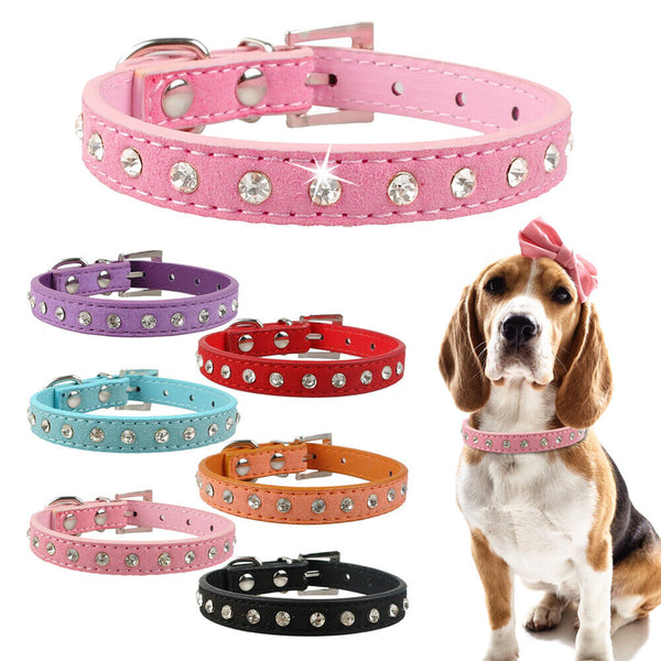 2pcs Cat Collar Suede Kitten Pet Safety Elastic Adjustable Bell Rhinestone Bling