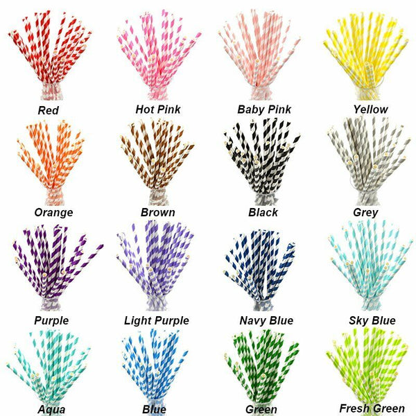 25X Colourful Paper Drinking Straws Straw FOIL Metallic Striped Party Wedding DI