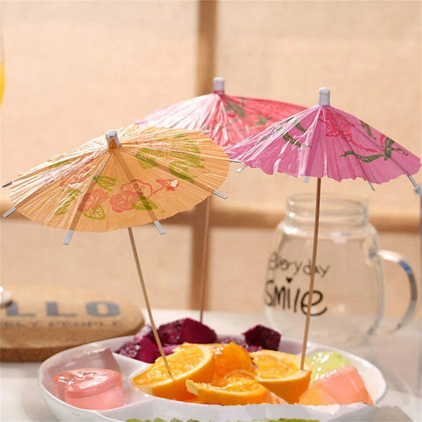 100X Catering Cocktail Umbrellas Paper Drink Parasol Tropical Party Fruit Picks