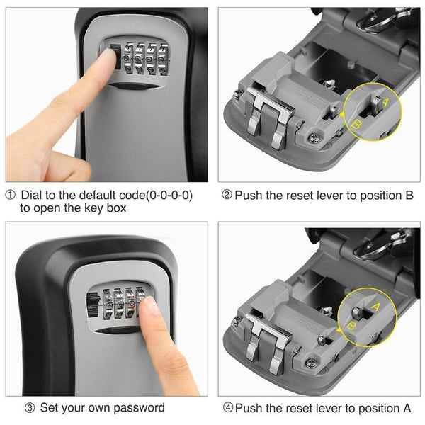 Safe Lock Key 4 Digit Combination Storage Box Padlock Security Wall Mounted Home