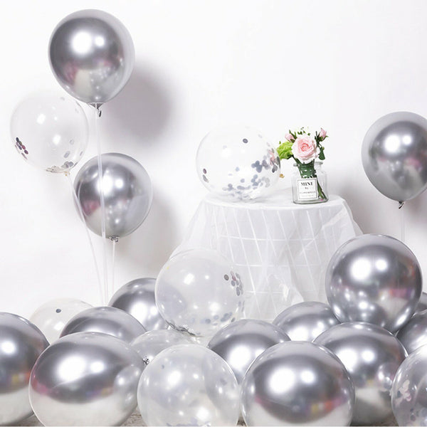 10X Confetti Metallic Chrome Retro Balloons Set Wending Birthday Decor Balloon