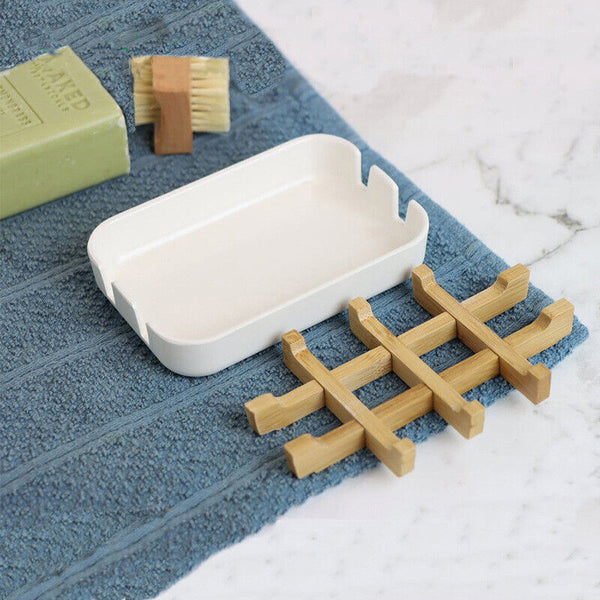 1-2pcs Soap Dish Bamboo Wooden Drain Container Bathroom Shower Soap Holder AUS