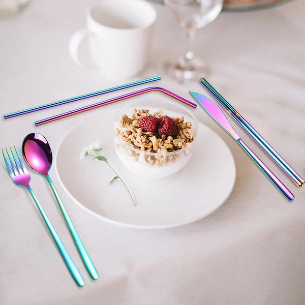 8pcs Portable Stainless Steel Tableware Dinnerware Travel Camping Cutlery Set AU