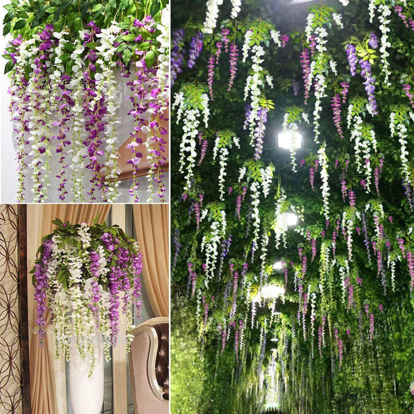 12x Artificial Silk Fake Flower Garland Vine Wisteria Leaf Hanging Wedding Decor