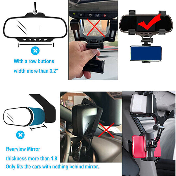 Universal 360° In Car Mobile Phone Holder Rear View Mirror Mount Cradle Stand AU