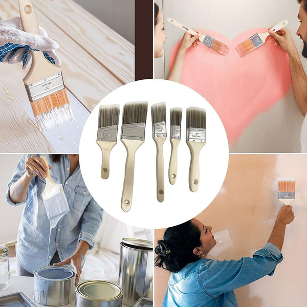 5PCS Paint Brushes Set Sash Brushes Wood Stain Brushes for Walls Cabinets Fences