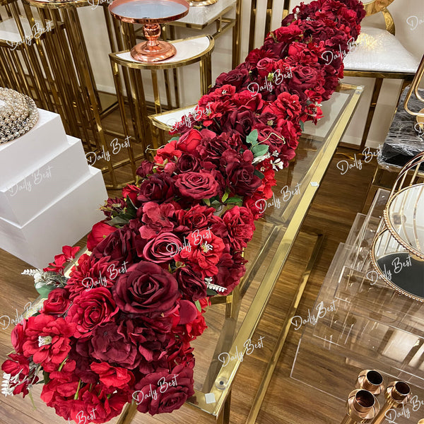 1.8M Red Flower Arrangement Runner Floral Engagement Wedding table Background De