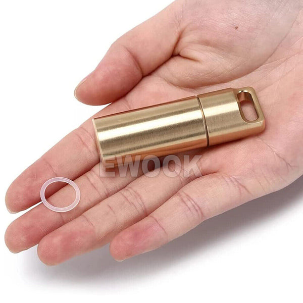 Waterproof Pill Box Case Bottle Brass Container Keyring Medicine Capsule Holder