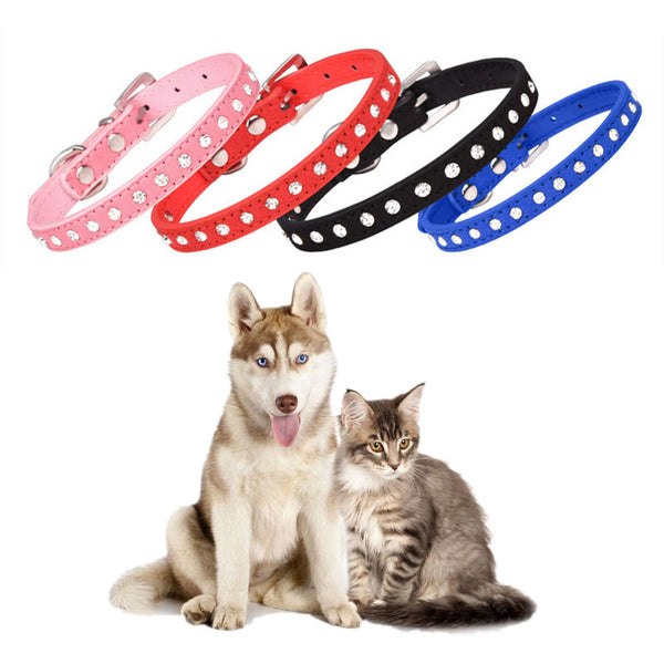 Suede Dog Collar Kitten Cat Puppy Pet safety Release adjustable Rhinestone Bell