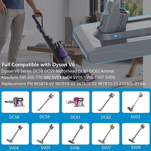 9500mAh For Dyson V6 Battery SV03 SV04 SV09 DC58 DC59 DC61 DC62 DC74 v6 Animal - Lets Party