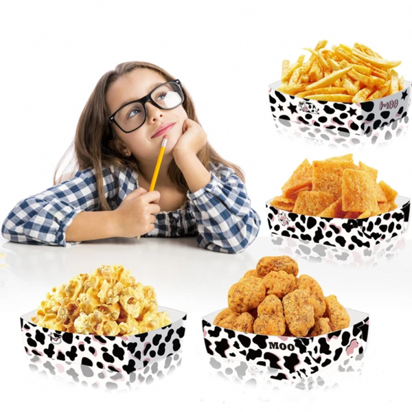 24pcs Cow Print Party Paper Tray Plate Snack Box Party Supplies Kids Birthday