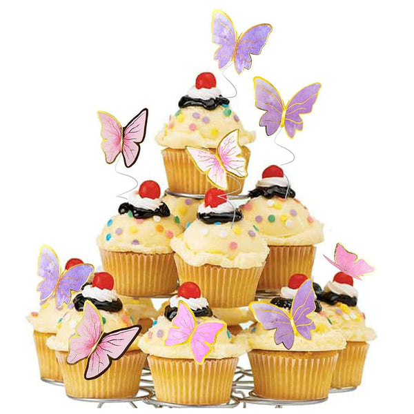 30pcs Butterfly Paper Topper Cake Happy Birthday Theme Festival Decoration DIY A