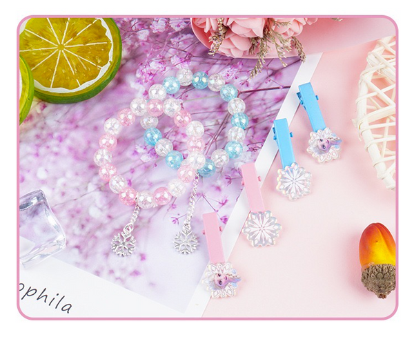 3PCS Frozen Bracelet Set Cute Hair Clip Earrings Kids Girls Jewellery Gift