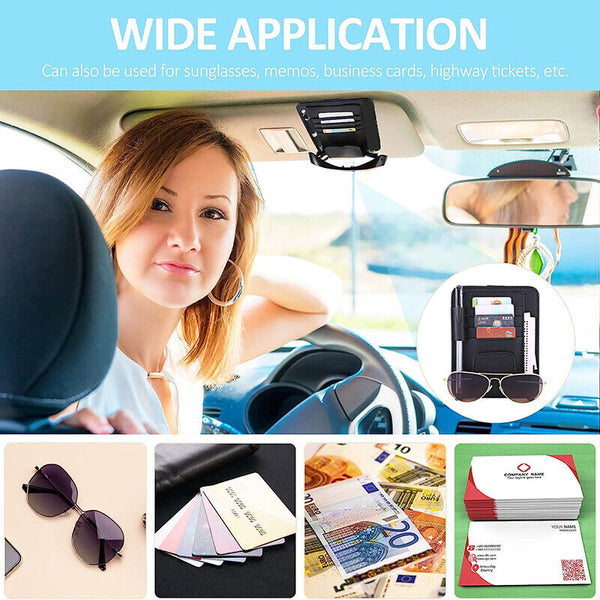 Sun Visor Organizer Sunglasses Holder Card Storage PU Leather Pouch Car Black AU