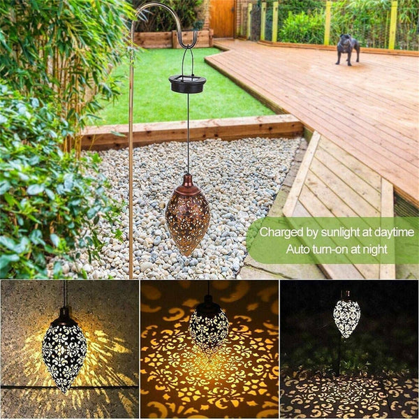 Solar Powered LED Morrocan Lantern Light Hanging Lamp Garden Outdoor Landscape
