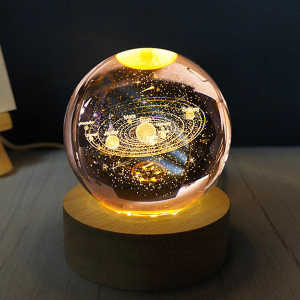 80mm Crystal Solar System Planet Globe 3D Laser Engraved Sun System Ball Gift AU