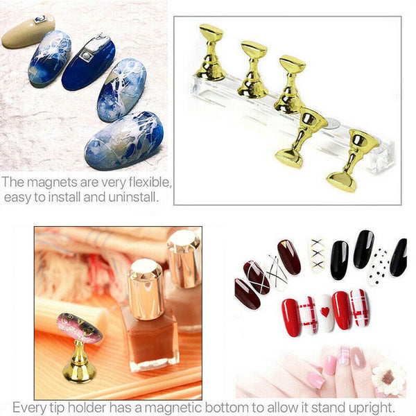 1 Set Acrylic Nail Art Practice Display Stand Magnetic Nail Art Tips Holders AU