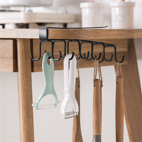 12 Hook Mug Cup Rack Holder Under Shelf Kitchen Cabinet Metal Hanger Wardrobe AU