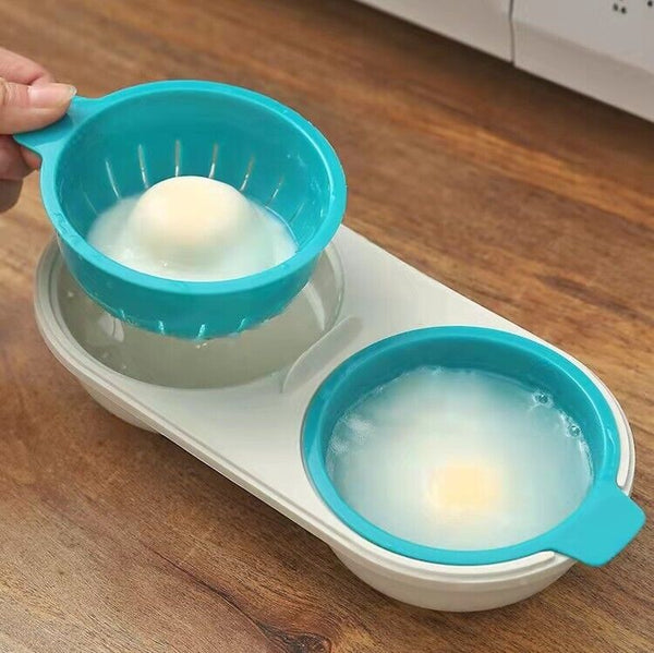 2x Draining Egg Boiler Set Edible Silicone Double Microwave Egg Poacher Cookware
