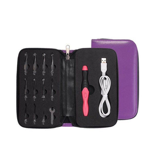 11in 1 LED Light Up Crochet Hooks Set USB Knitting Needles Weave Sewing Tools AU