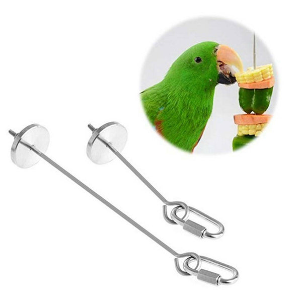 Stainless Steel Bird Parrot Cage Skewer Food Meat Stick Spear Fruit Toy Holder