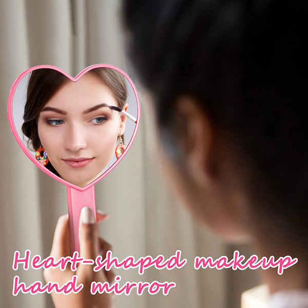 Portable Dressing Heart Shaped Cosmetic Makeup Hair Hand Held Mirror Beauty AU