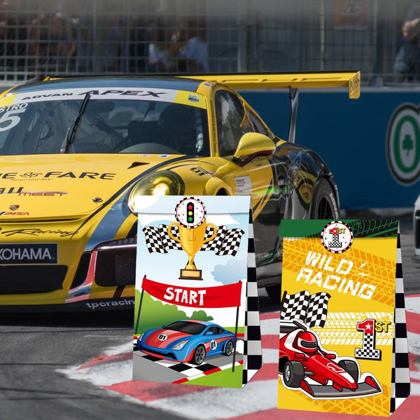 12PCS Racing Car Paper Lolly Gift Bag & 18pcs Stickers Party Supplies