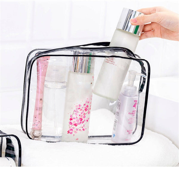 4Pcs PVC Toiletry Bag Clear Transparent Plastic Travel Cosmetic Make Up Zipper A