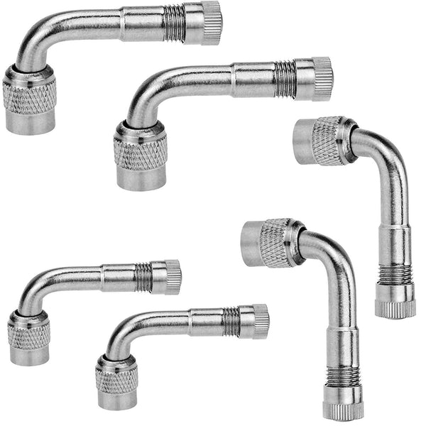 2X Car Motorbike Tyre Valve Extension Adaptor 90 Degree Angle Silver Nozzles